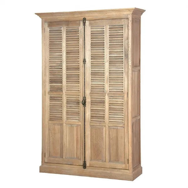 Washed Oak Large Limed Light Louvred Cupboard Cabinet With Doors