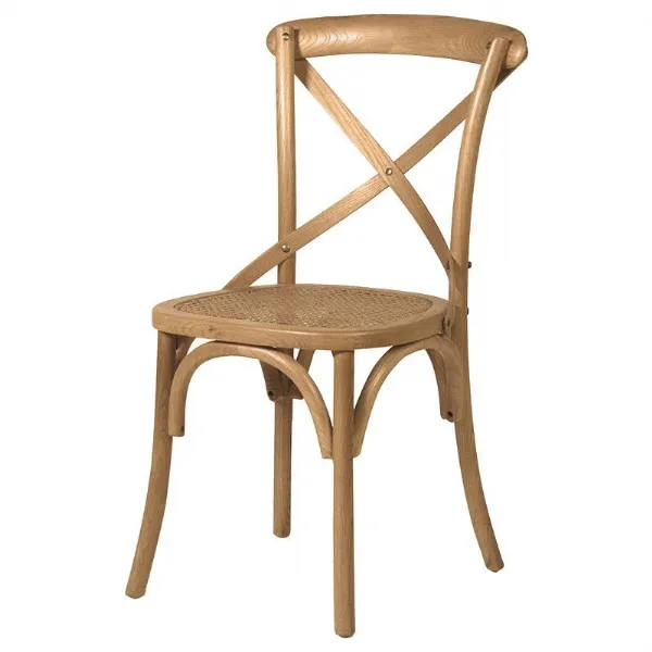 Elm Wood X Cross Back Bistro Dining Kitchen Chair Rattan Seat