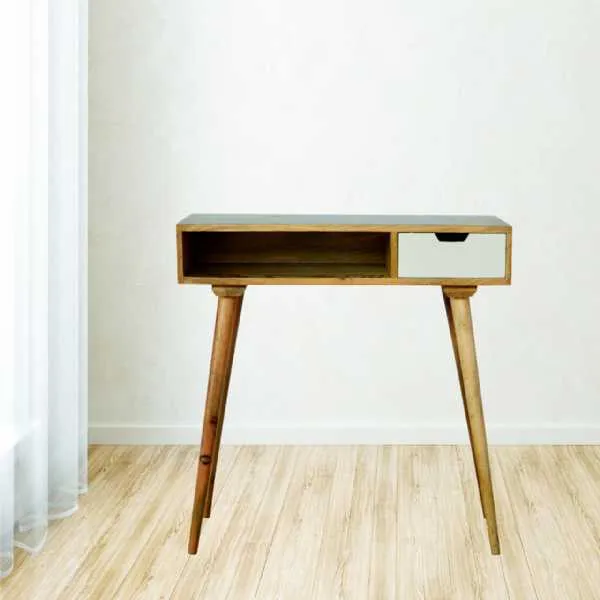 Nordic Style Mango Wood Laptop Writing Office Desk with Grey Drawer