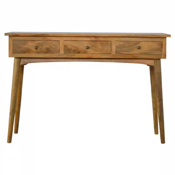 Nordic Style Mango Wood 3 Drawer Living Room Console Table With Brass Knobs 78 x 115cm