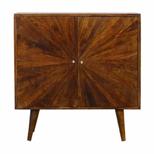 Traditional Sunrise Pattern Living Room Chestnut Cabinet With Brass Candle Knobs 77x75cm