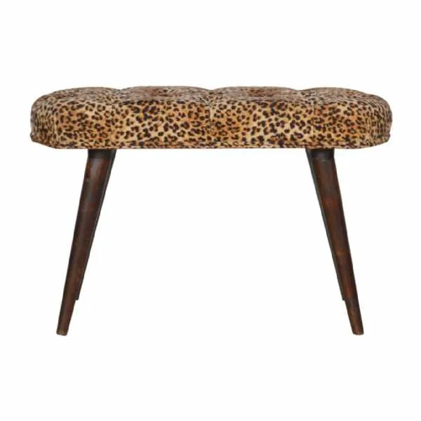 Leopard Print Cotton Velvet Deep Button Bench