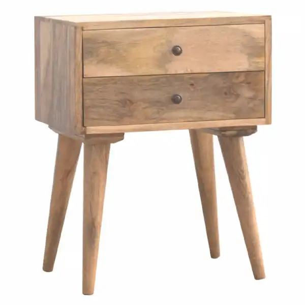 Solid Mango Wood 2 Drawer Bedside Cabinet Turned Legs