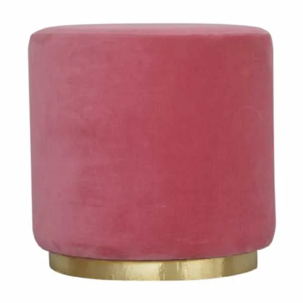 In1442 Large Pink Velvet Footstool With Gold Base