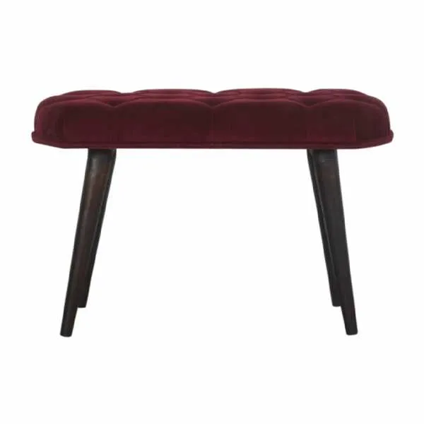 In1448 Wine Red Velvet Deep Button Bench