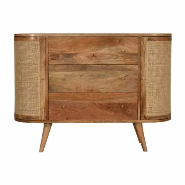 Nordic Style Mango Wood And Brass 2 Door 3 Drawer Sofia Living Room Cabinet 80 x 110cm