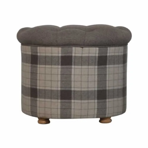 Deep Button Round Checked Footstool