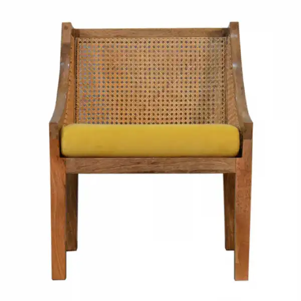 Mustard Yellow Cotton Velvet Fabric Rattan Chair