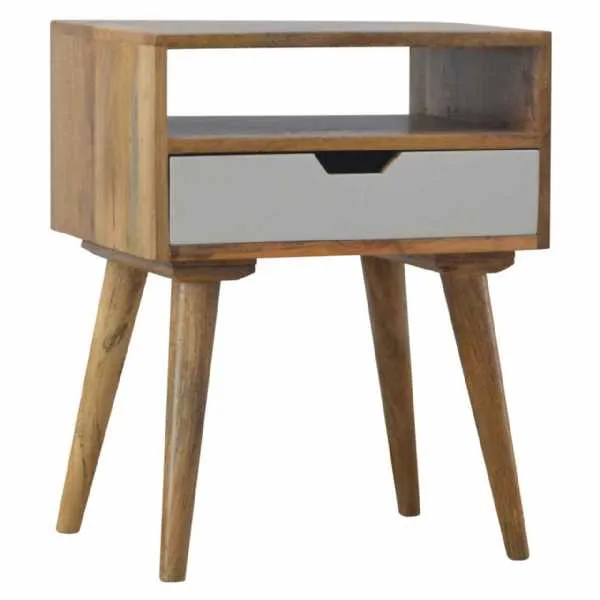 Nordic Style Mango Wood Grey Finish 1 Drawer Bedside Cabinet Table With Shelf