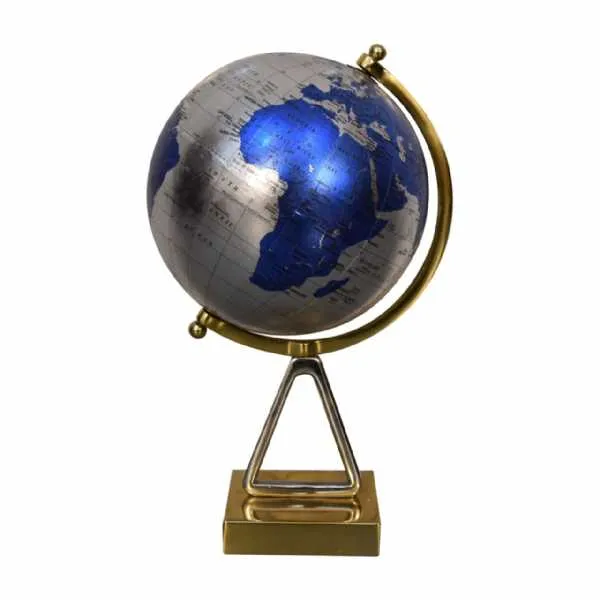 Blue Globe With Mixed Chrome And Brass Frame