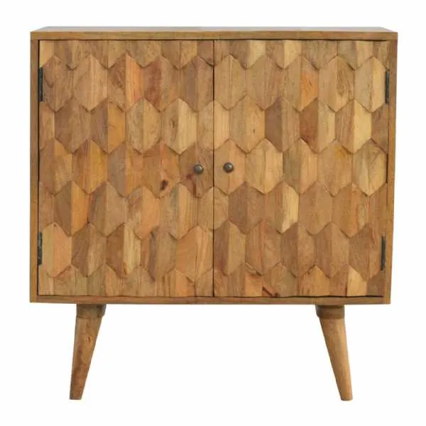 Nordic Style Mango Wood Pineapple Carved Front 2 Door Living Room Cabinet 77 x 77cm