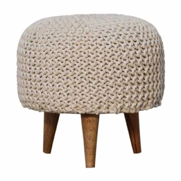 Keeva White Round Footstool