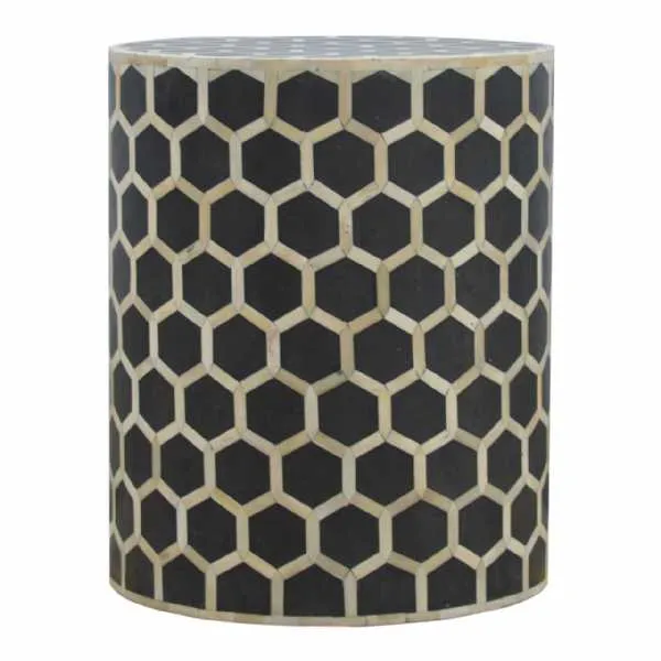 Modern Style Solid Mango Wood Bone Inlay Round Living Room Stool 57 x 46cm