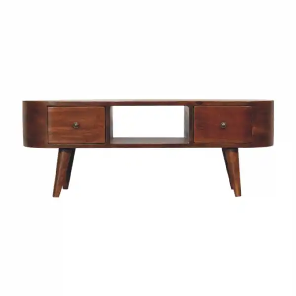 Chestnut Rounded Coffee Table With Open Slot