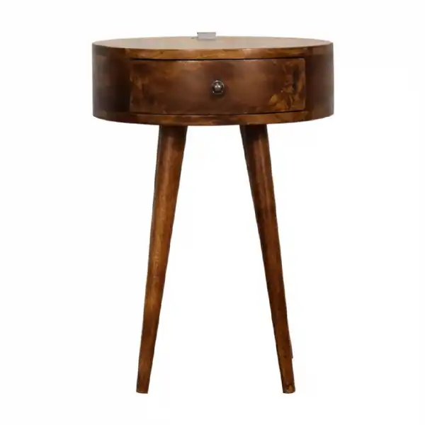 Single Chestnut Rounded Bedside Table With Reading Light