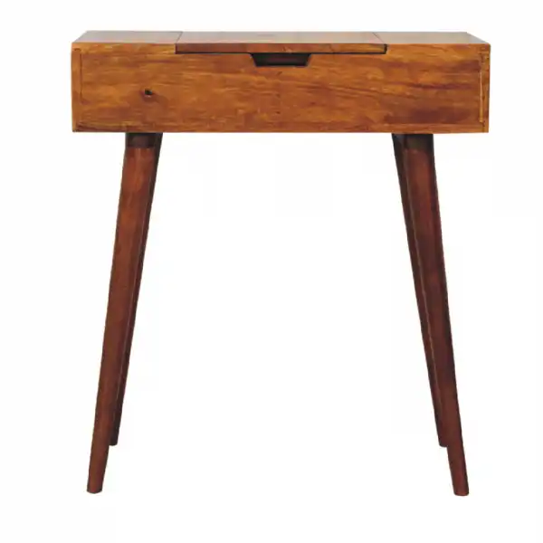 Mini Chestnut Dressing Table With Foldable Mirror