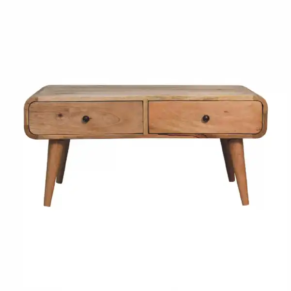 2 Drawer Curved Oakish Coffee Table