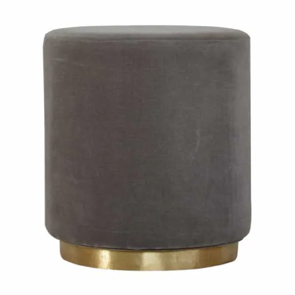 Grey Velvet Footstool With Gold Base