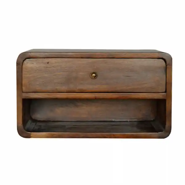 Scandinavian Curved Edge Wall Mounted Modern Bedside Table With Shiny Knobs 25 x 45cm