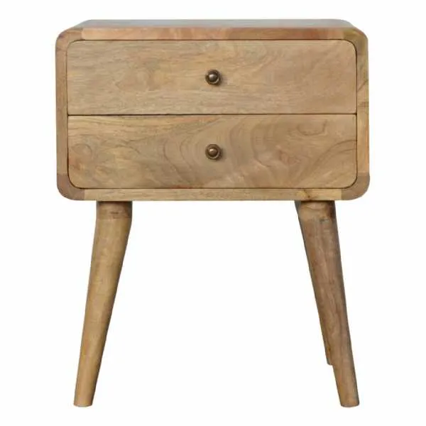 Rounded Edge 2 Drawer Bedside Cabinet Lamp Side Table Oak Finish 45cm Wide