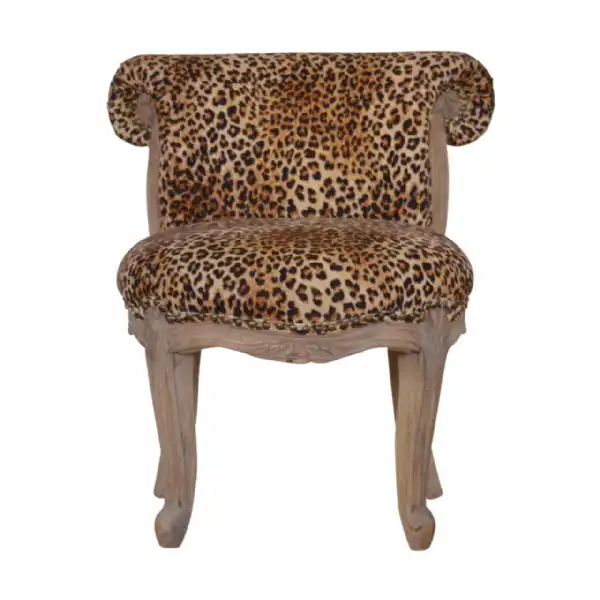 Leopard Print Fabric Studded Chair with Ornate Carved Cabriole Legs