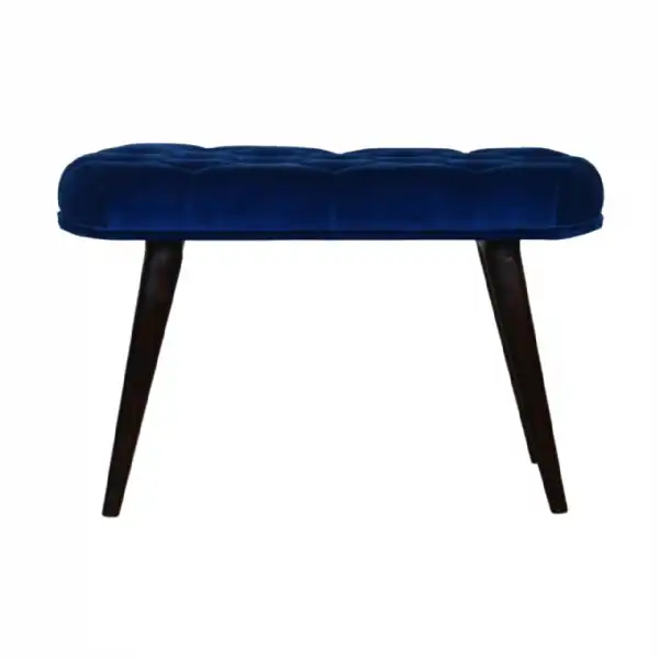 Royal Blue Cotton Velvet Deep Button Bench