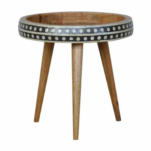 Black and White Bone Inlay Round Tripod End Side Table 40cm Diameter