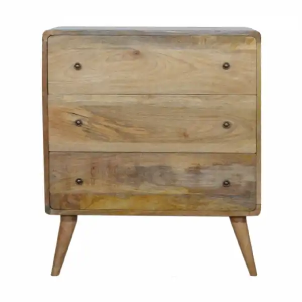 Retro Style Oak Finish 3 Drawer Bedroom Chest With Brass Knobs 80 x 70cm