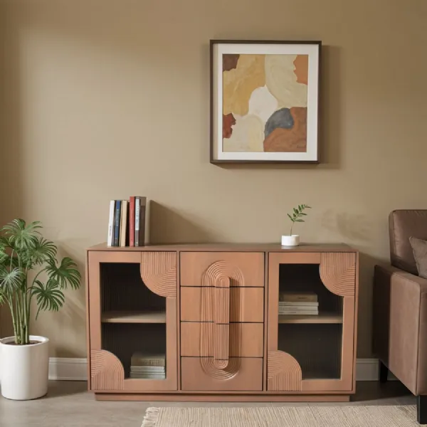 Taupe Mango Wood 2 Door 4 Drawer Extra Large Sideboard