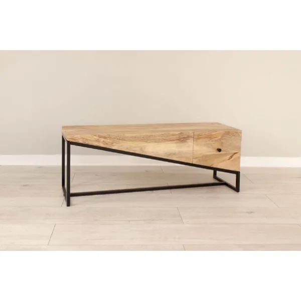 Natural Mango Wood 1 Drawer TV Media Unit Metal Framed