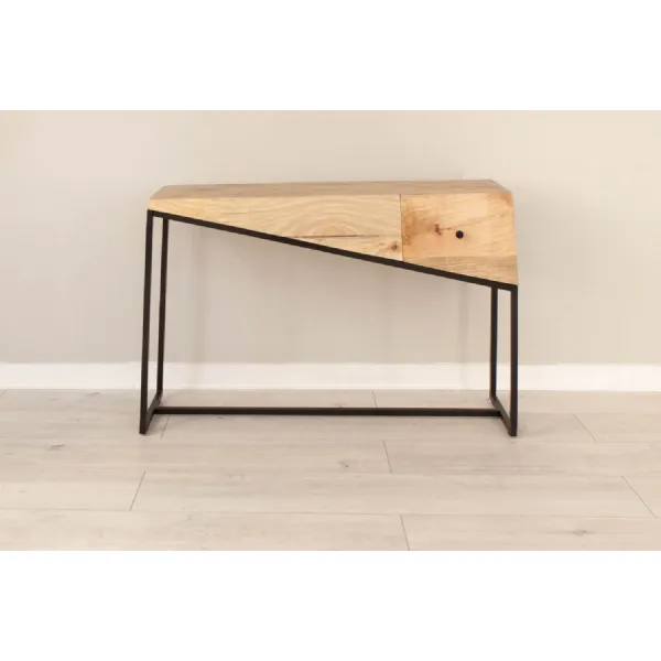 Natural Mango Wood Art Deco 1 Drawer Small Sideboard