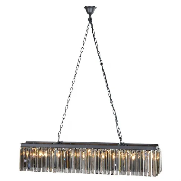 Smokey Glass Rectangular Chandelier Long Ceiling Light