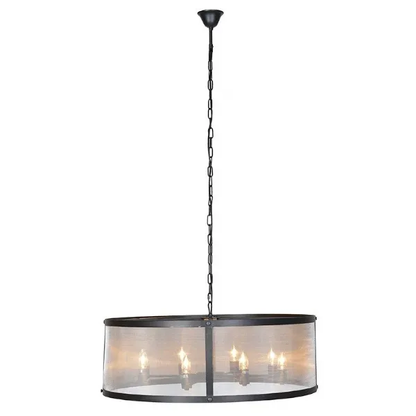 Black Iron Large Round Chandelier On Long Chain Modern Industrial