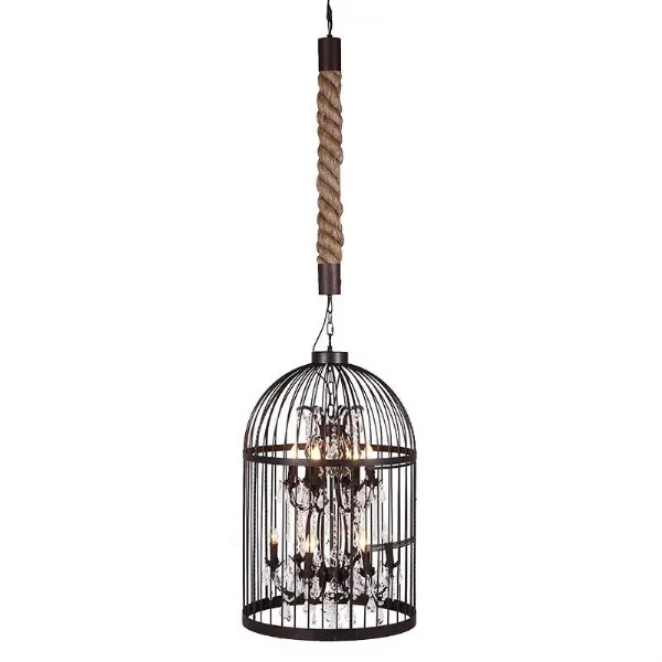 Modern 2 Tier Large Birdcage Chandelier With Crystal Droplets On Rope