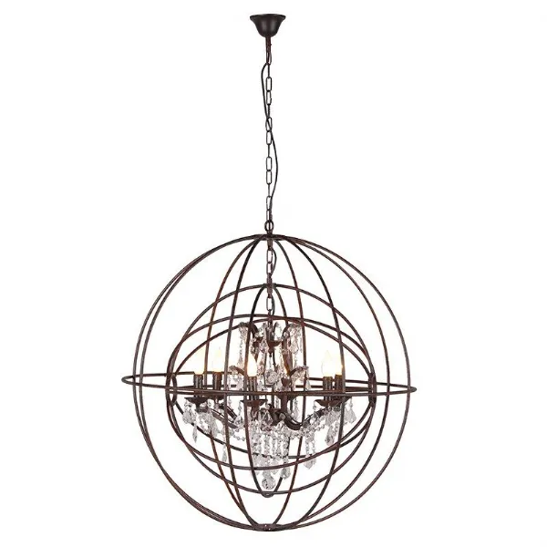 Metal Sphere Chandelier Round Ceiling Light With Glass Crystals