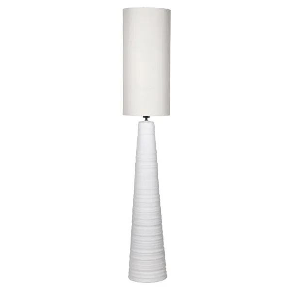 White Tapered Floor Lamp with Linen Shade