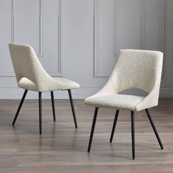 Set Of 2 Iris Boucle Dining Chairs Ivory
