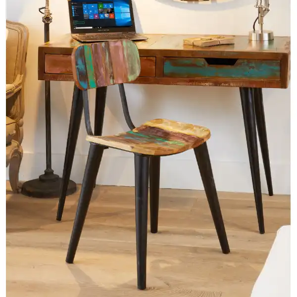 Pair of Rustic Painted Dining Chairs Metal Legs