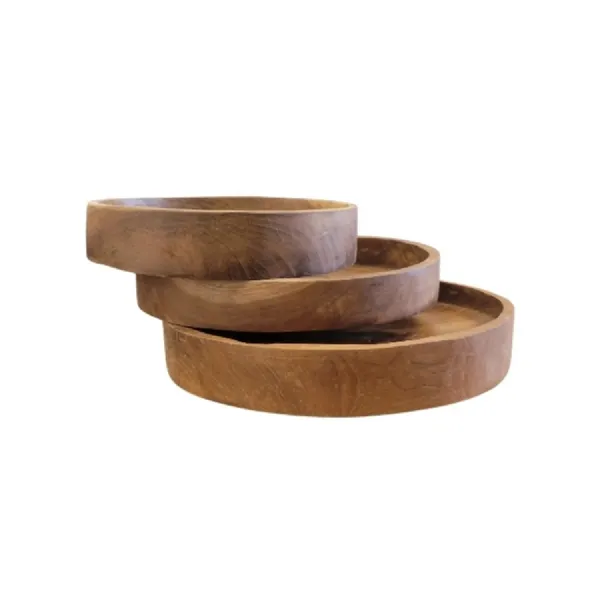 Set of 3 Round Teak Plates