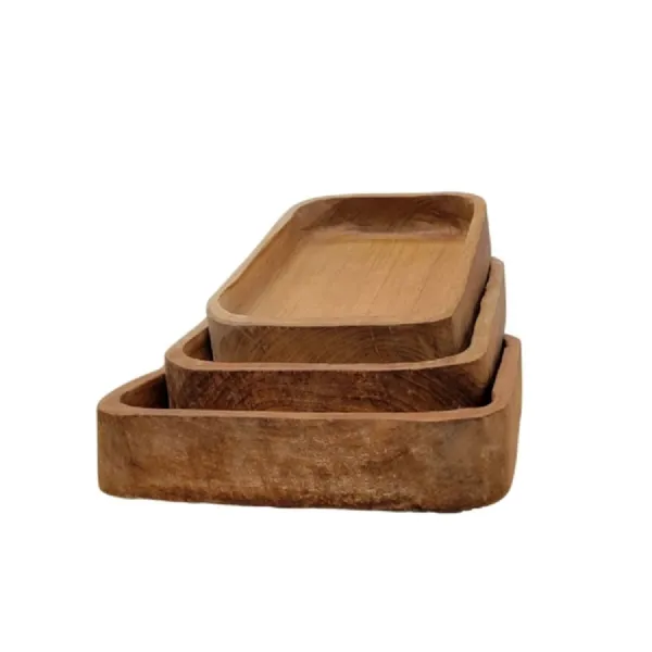 Set of 3 Rectangular Teak Platters