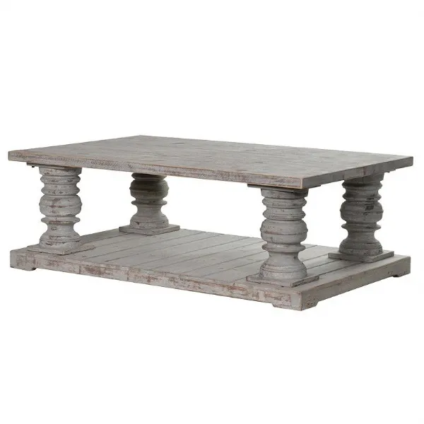 Large Vintage Distressed Pine Chunky Wooden Pillar Coffee Table 140 x 90cm