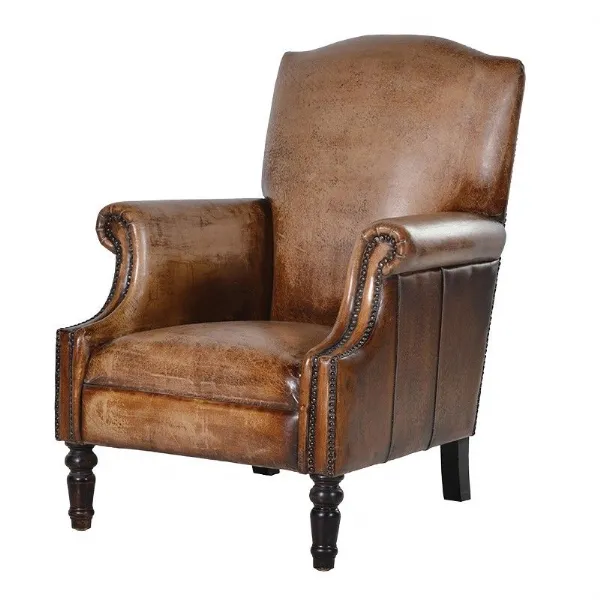Traditional Style Distressed Leather Armchair