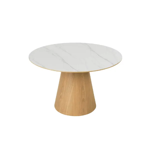 Sand Wood Small Round 120cm Dining Table Marble Effect Top