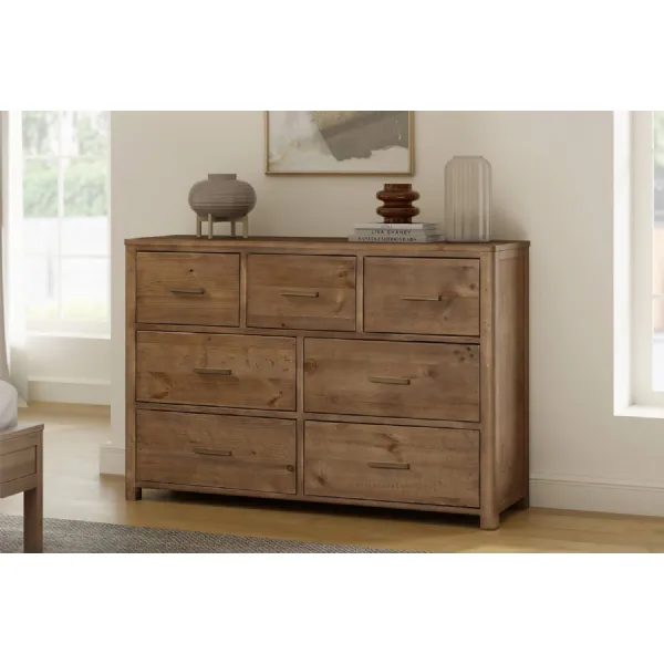 Rustic Wooden 3 Over 4 Drawer Dressing Chest