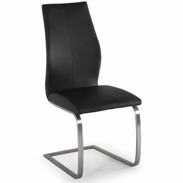 Modern Black Leather Dining Chair on Brushed Steel Cantilever Legs