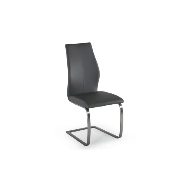 Grey Leather Dining Chair Brushed Steel Legs