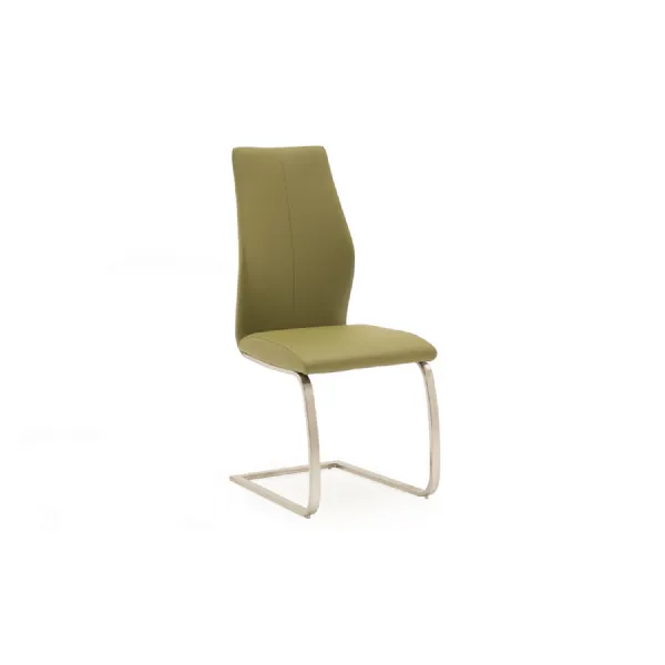 Green Leather Dining Chair Brushed Steel Legs