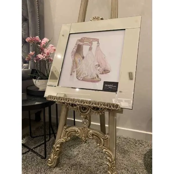 Jimmy Choo Feather Shoes Pink Wall Art Mirror Frame
