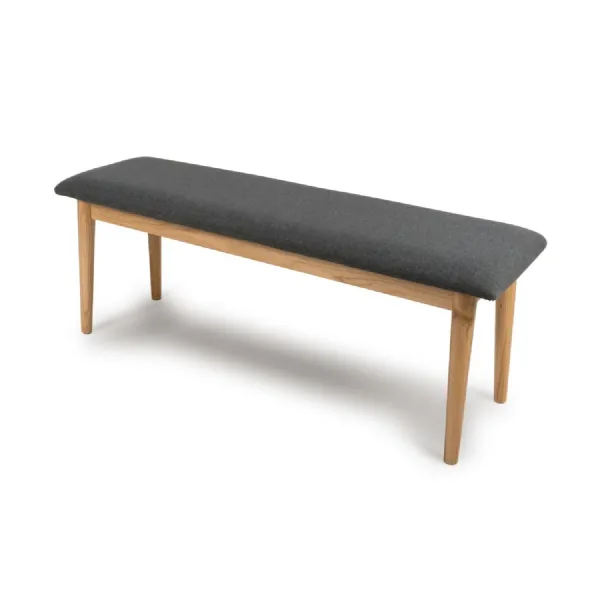 Light Oak Wooden And Grey Polyester Fabric Dining Bench