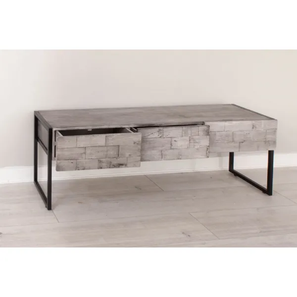 Grey Distressed Mango Wood 2 Drawer Coffee Table
